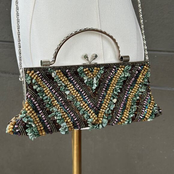 Unknown Handbags - Vintage Handmade Jeweled Beaded Rhinestone Multicolor Evening Purse Handbag